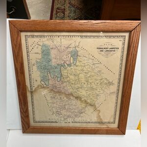 Framed Civil War Era Lancaster Pennsylvania Plan